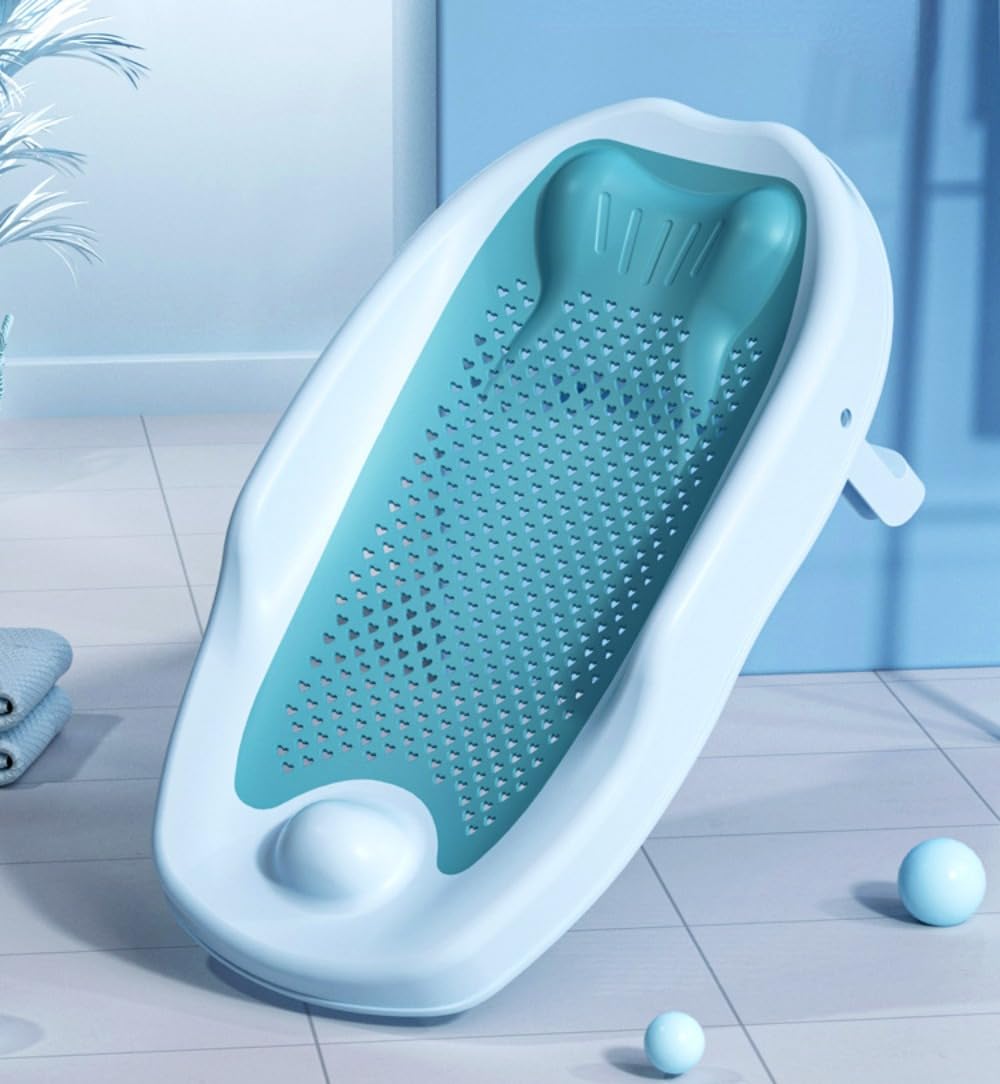 CULOTOL Baby Foldable Bath Tub Seat, Baby Bath Support, Newborn Bathtub Chair for 0-12 Months, Foldable Infant Bathtub Shower Seat with Drain Holes (blue)