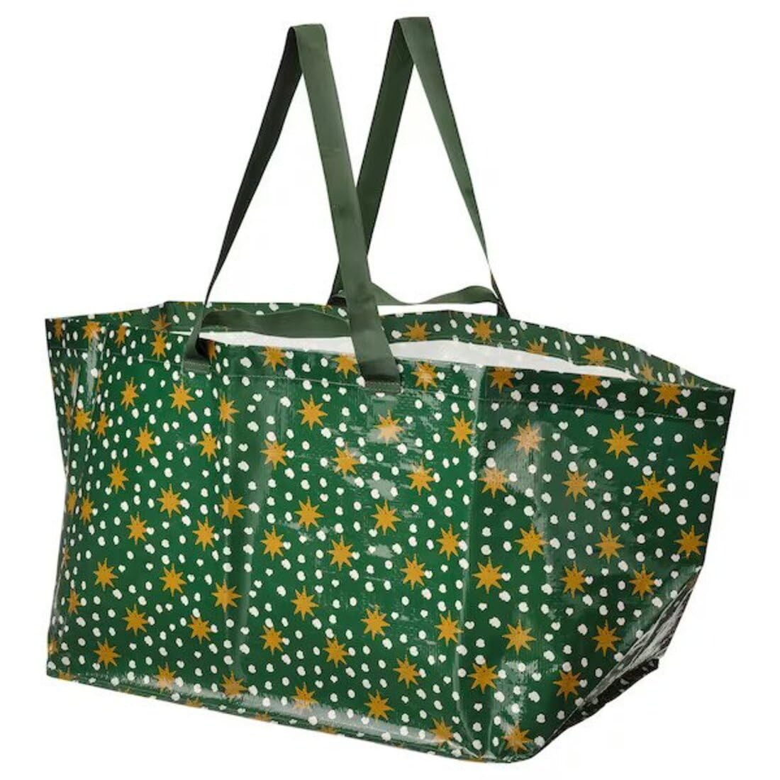 Digital Shoppy VINTERFINT Carrier bag, large, star pattern green, 55x37x35 cm/71 l (21 ¾x14 ½x13 ¾ /19 gallon)
