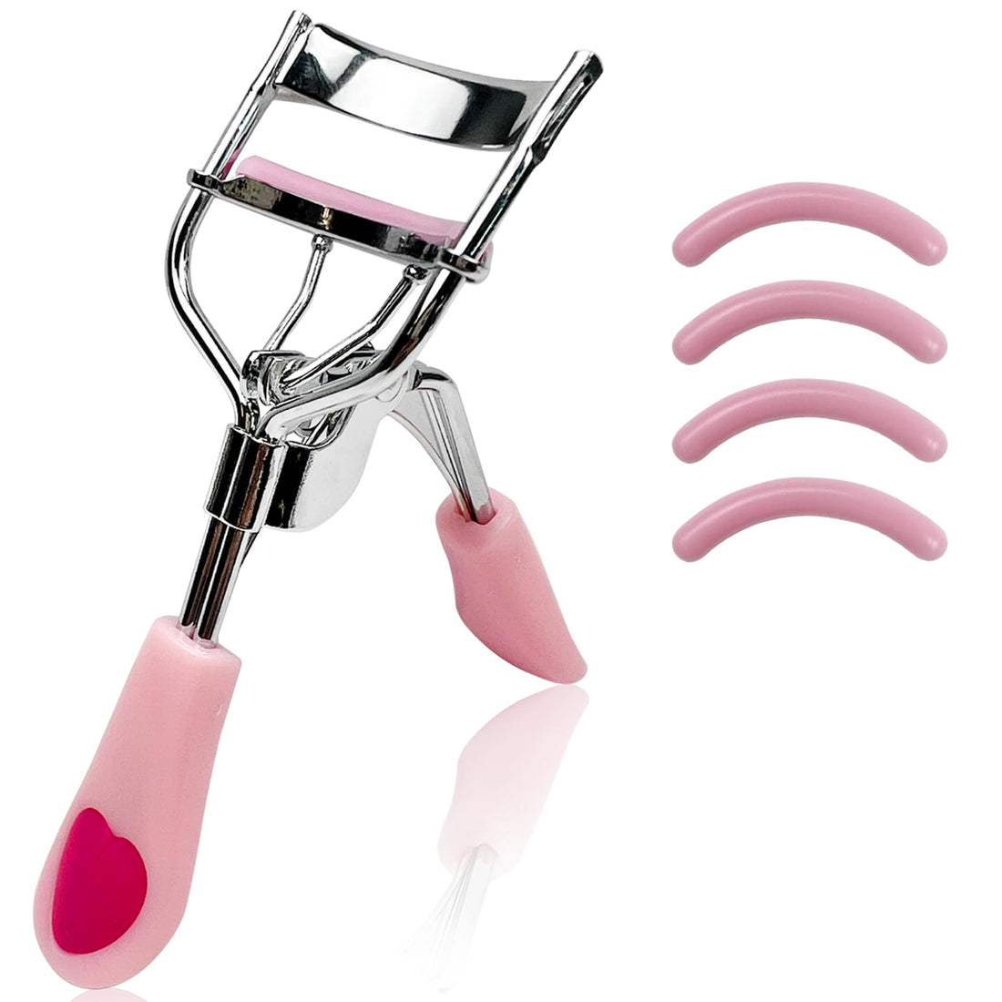 Pink Stainless Steel Eyelash Curler for Lasting Styling, with 4 Silicone Refill Pads, Pain-Free, Suitable for All Eye Shapes