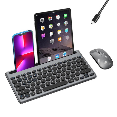 Rechargeable Dual Mode Keyboard Mouse With Mobile Slot – Silent Thin BT / 2.4GHz Combo – Multi-Device (2.4G / BT1/ BT2) – IOS/Windows/Android For Smart TV, Tablet (Arabic/Eng. Key)