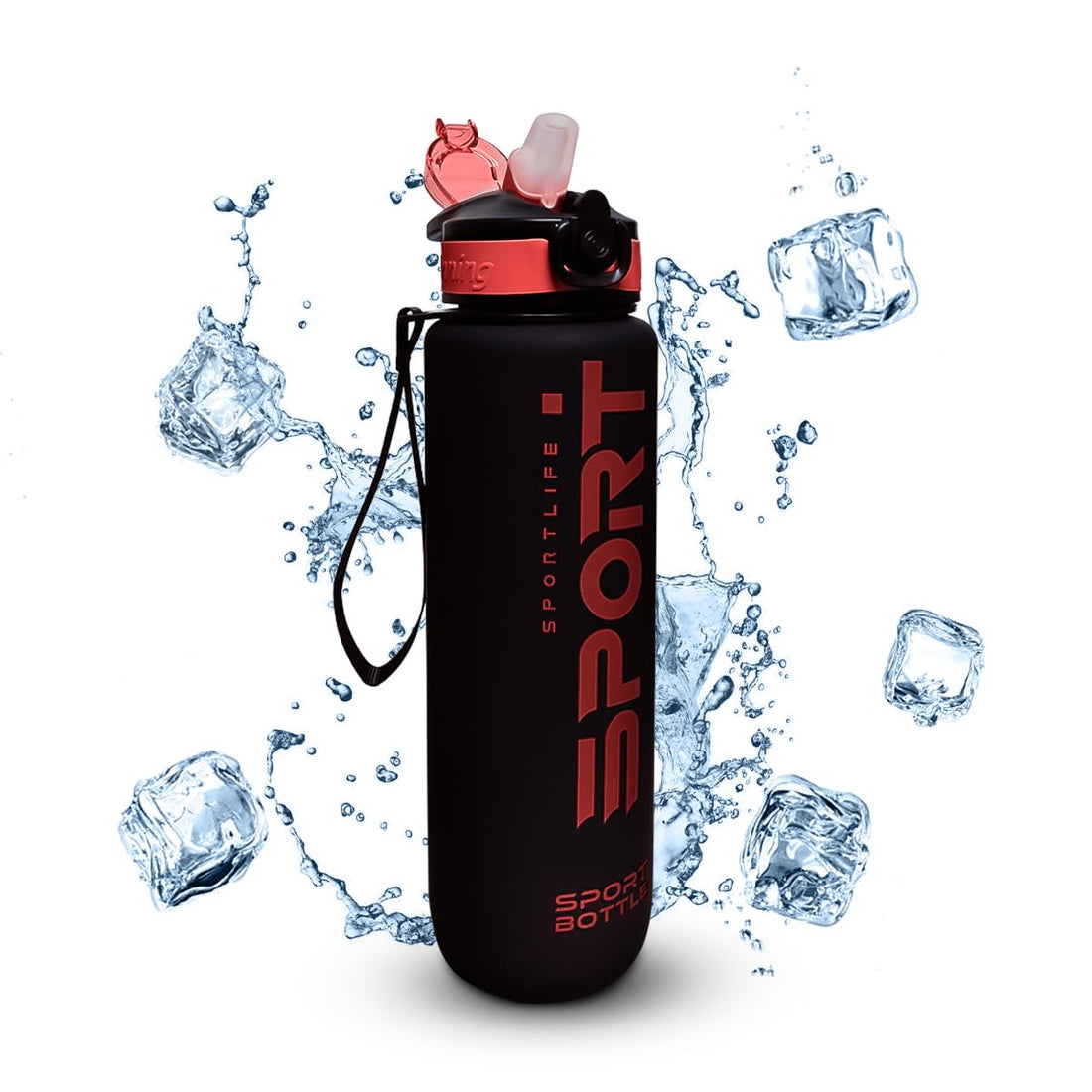 Generic Leak-Proof Modern Sports Water Bottle, 1L (Red), BPA-Free, Gym, Hiking, Commuting, Outdoor Activities, Sports, Plastic, 1000ml, Oval, Reusable, SportsBottle, 6cm W x 10cm H