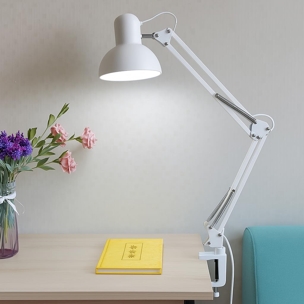 Desk Lamp with Long Arm, 85cm is its Max Length, Clamp Mount, White
