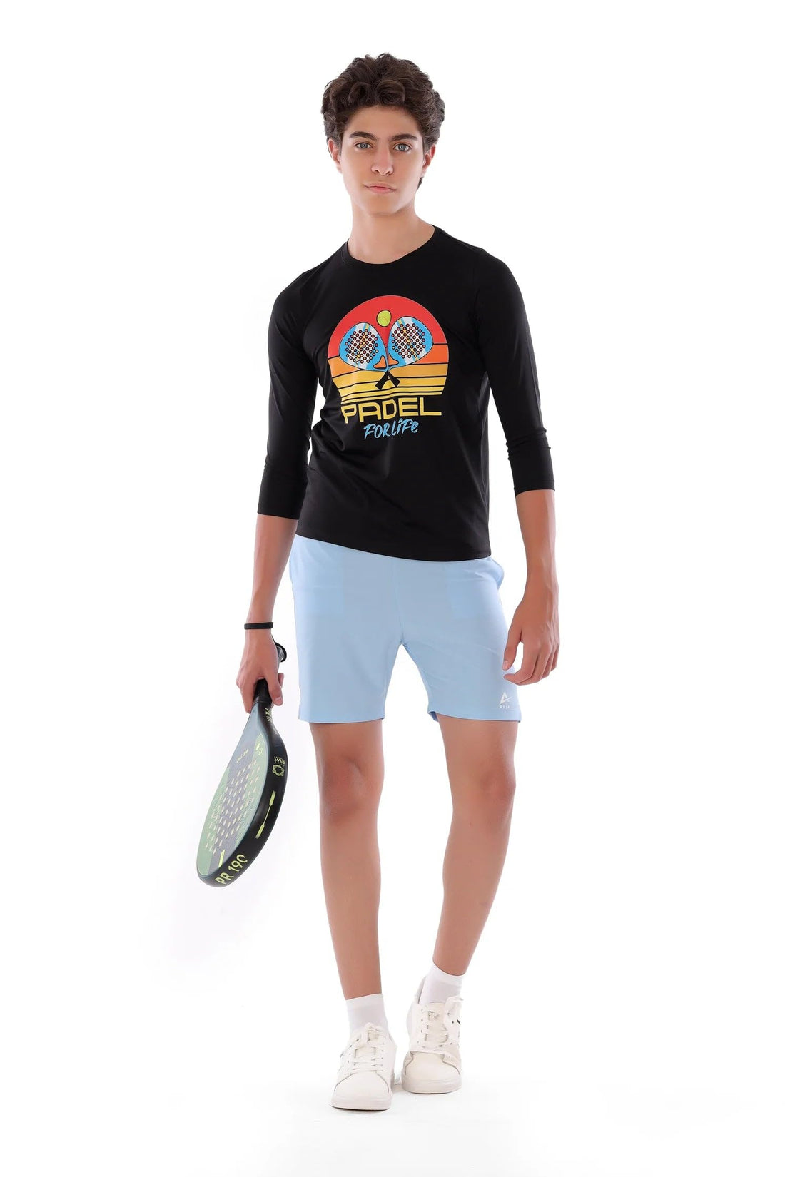 Boys Black Retro Padel Racket T-Shirt – Sporty long Sleeve Top