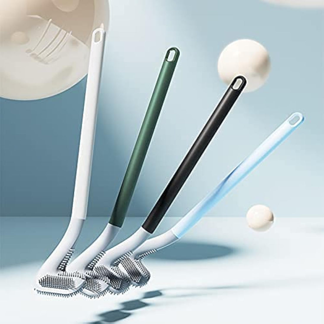 JUGTE Silicon Golf Toilet Cleaner Brush with Holder & Magic Sticker Slim Holder Anti-drip Set for Bathroom Cleaning and Sink Cleaner (Multicolour)(1Pcs)