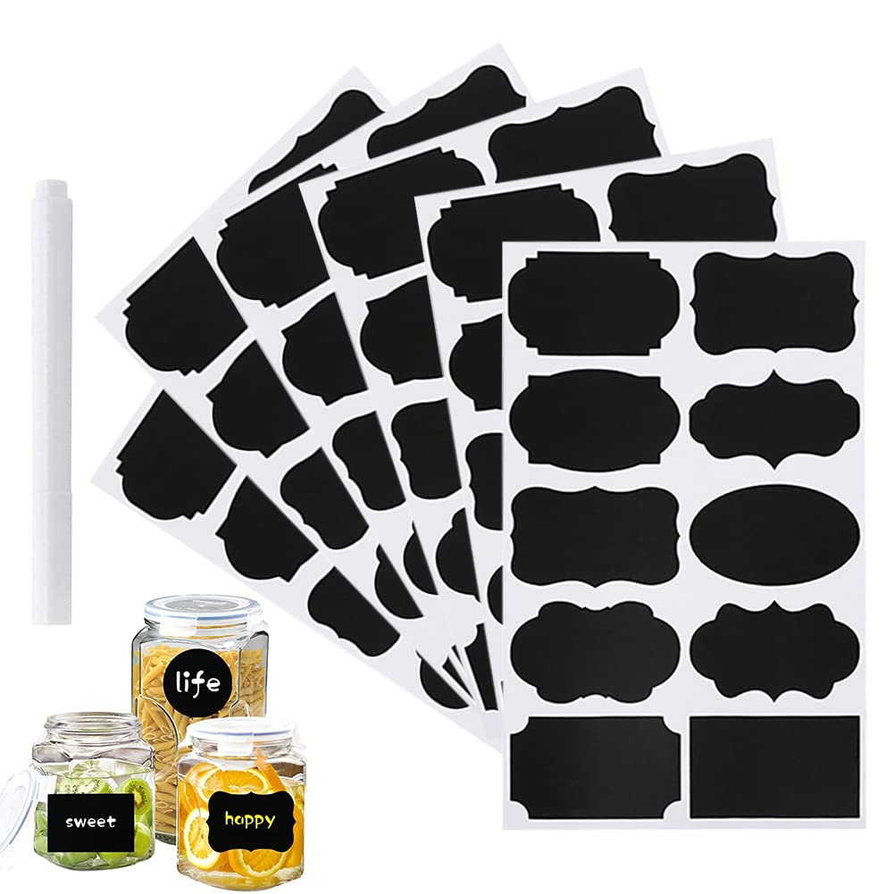 Self-Adhesive Labels, Chalkboard Labels, Self-Adhesive Chalkboard Stickers, Waterproof Adhesive Labels, Reusable Jar Labels, for Home and Office Decoration, 50 Pieces