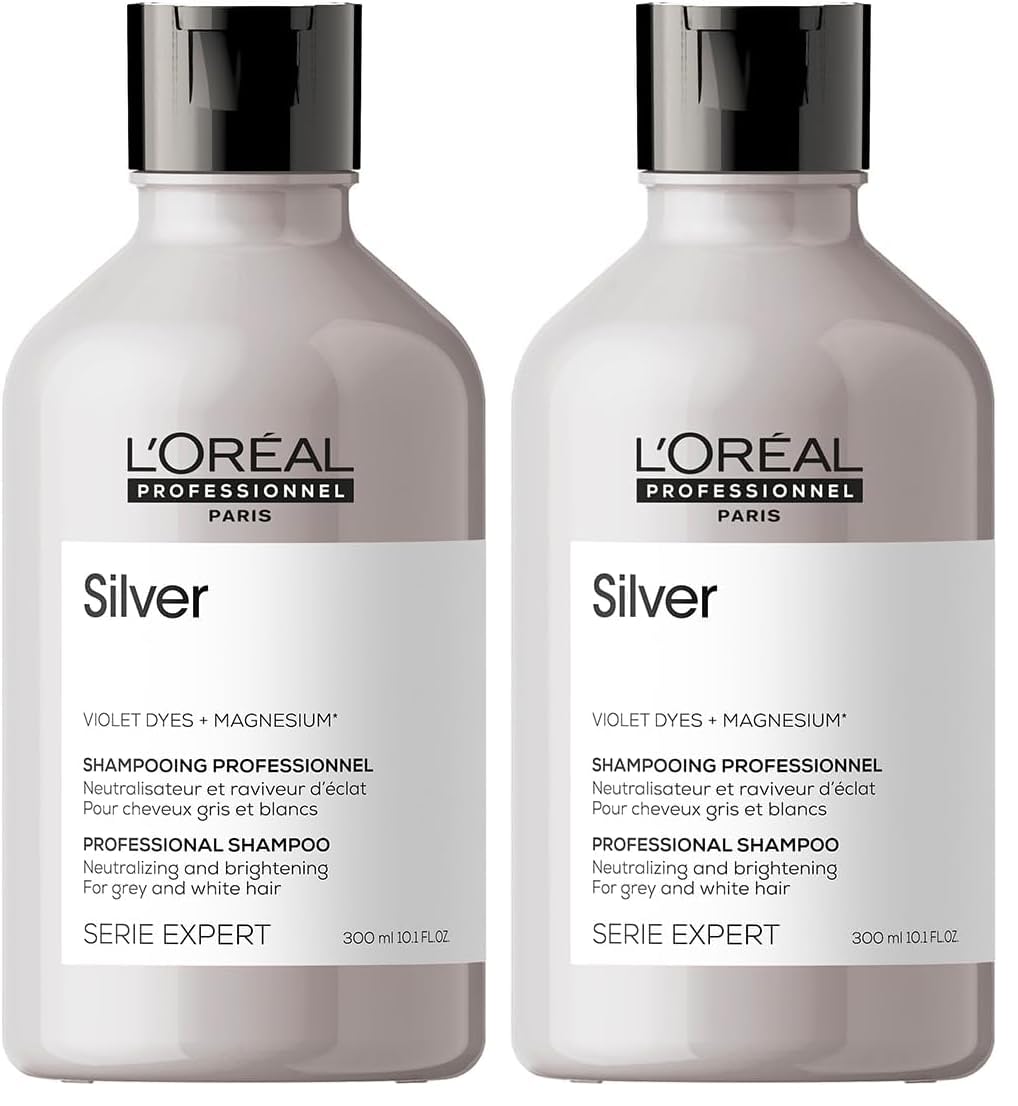 L'Oreal Professionnel Silver Shampoo for grey hair and Neutralizing Yellow Light Blonde Hair - 300ml (Pack of 2)