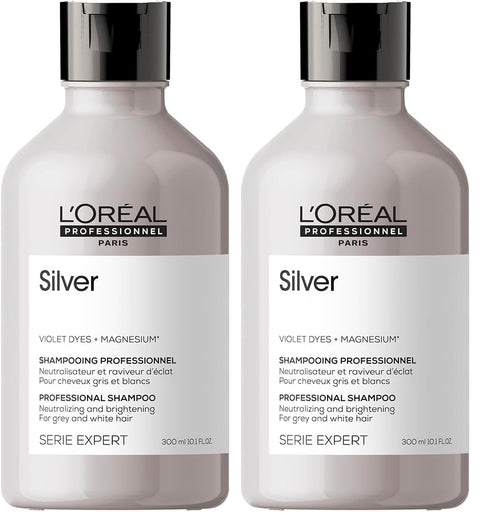 L'Oreal Professionnel Silver Shampoo for grey hair and Neutralizing Yellow Light Blonde Hair - 300ml (Pack of 2)