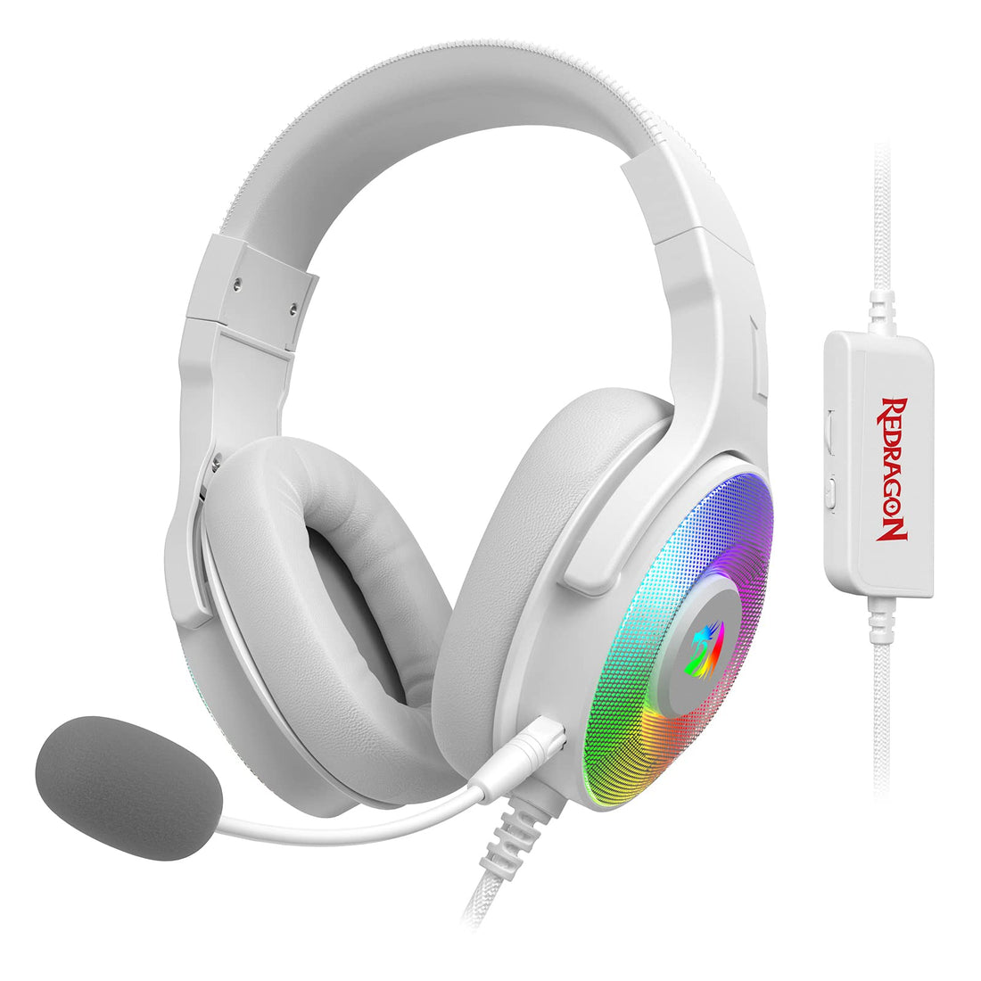 Redragon h350 rgb wired gaming headphones, dynamic rgb backlight - stereo surround audio - 50mm driver - removable microphone, overear headphones for pc/ps4/xbox one/ns