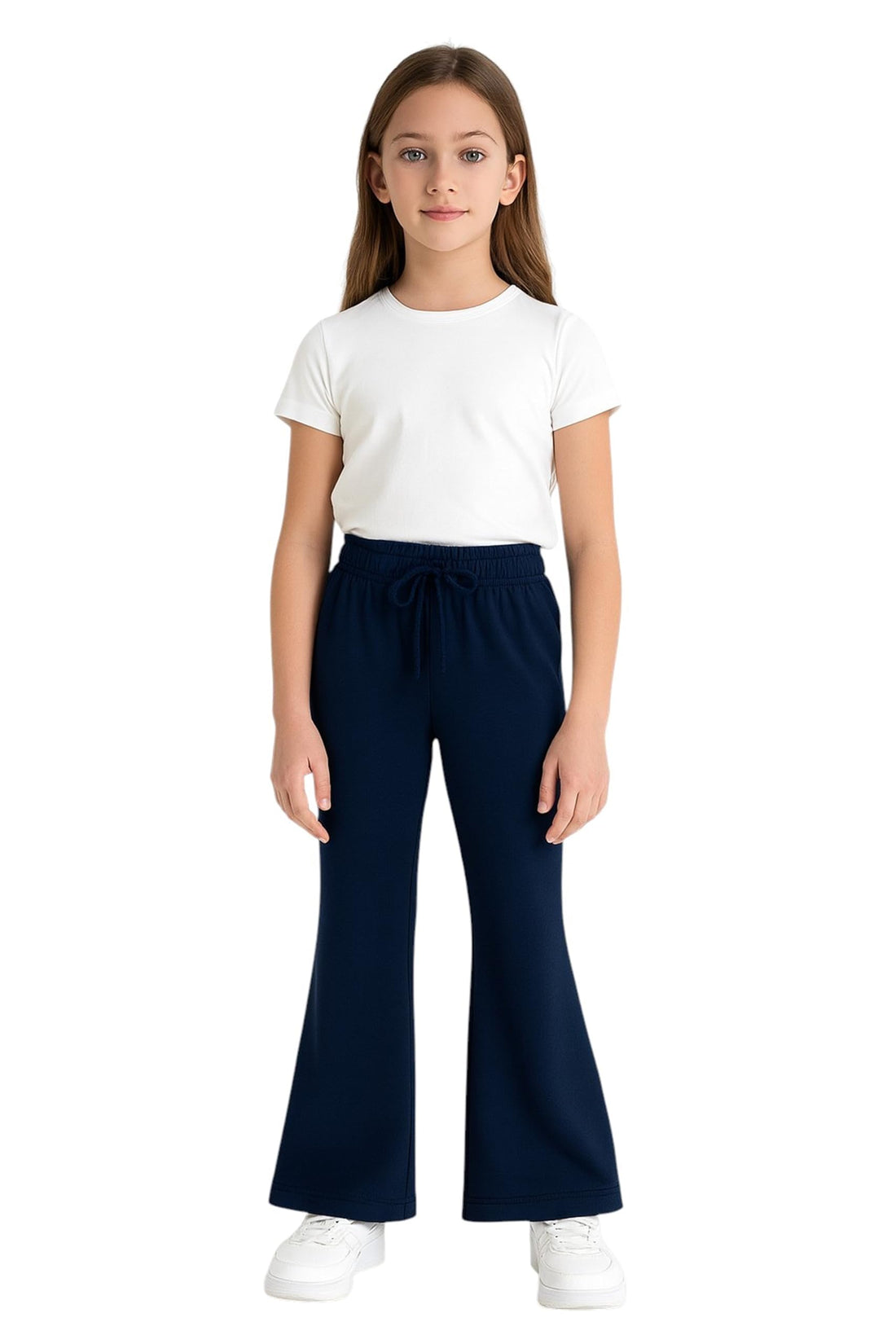 Miza Girls Wide Leg Wide Leg Pants with Drawstring Waistband Navy Blue and Black, School Casual Pants, Sizes 8-16 Years