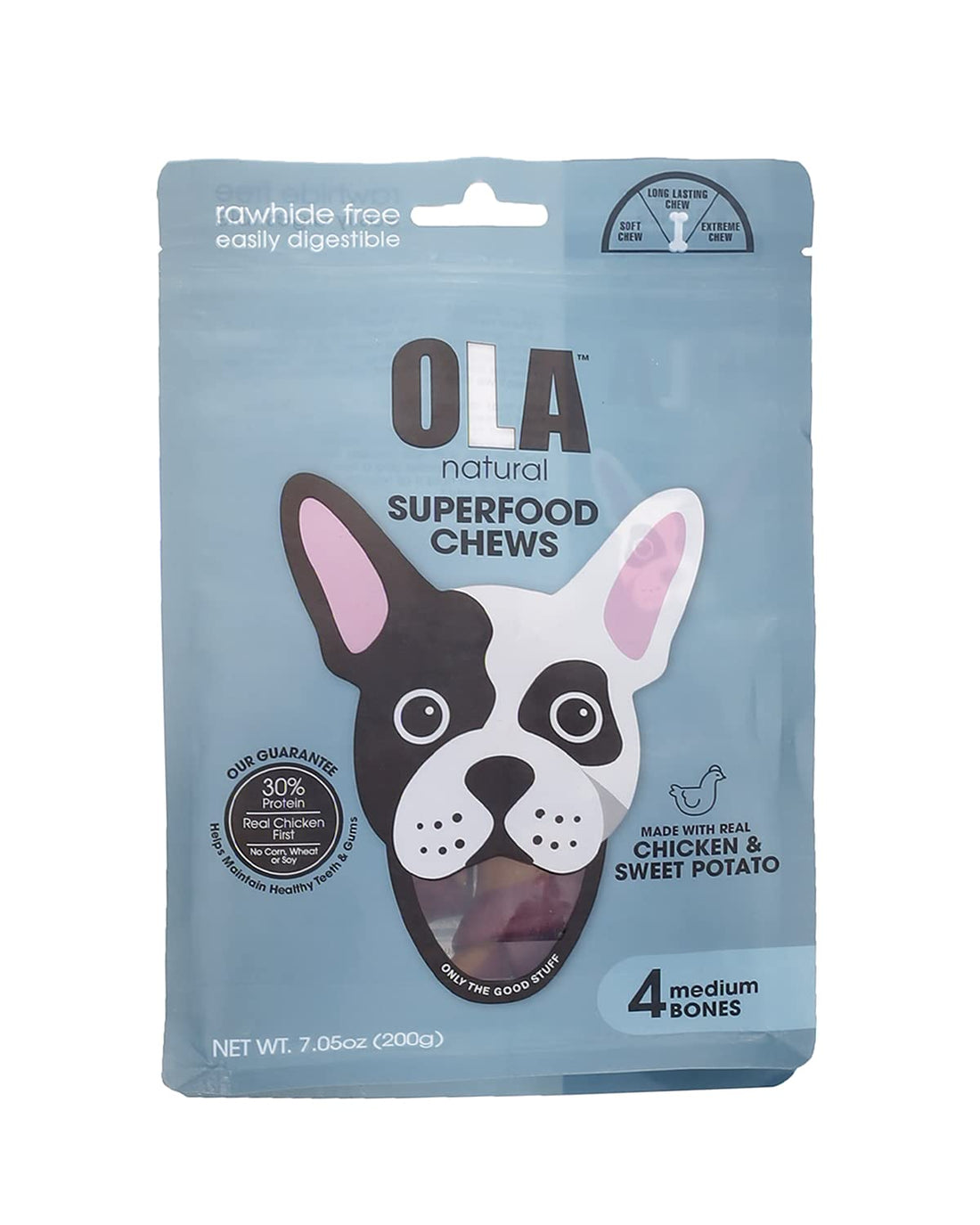Ola Natural Treats for Dogs & Puppies 4 Medium Knotted Bones Chicken Flavour - 200g