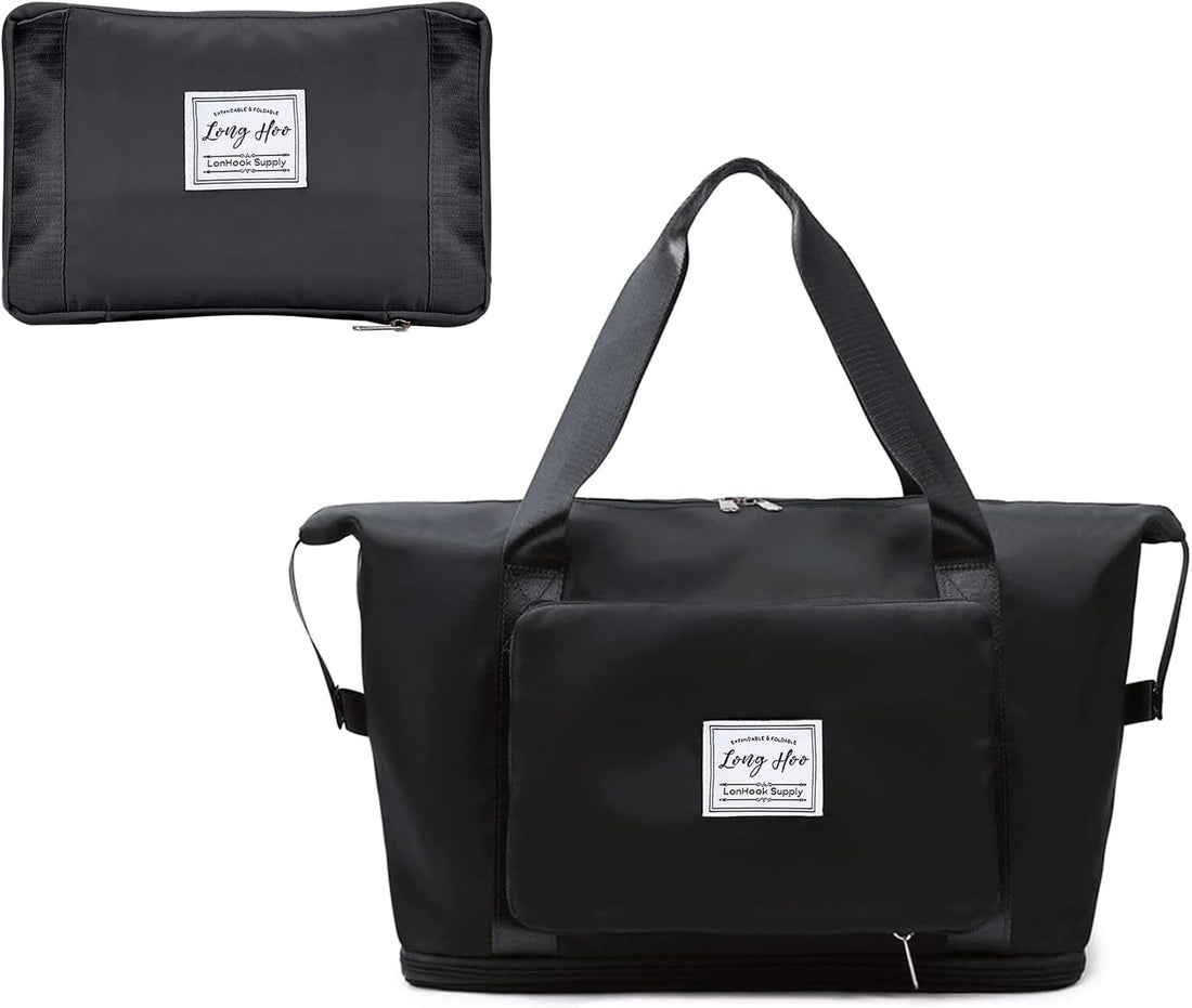 Foldable Large Capacity Waterproof Dry Wet Separation Handbag for Travel, Trip, Club, Gym - Unisex (Black)