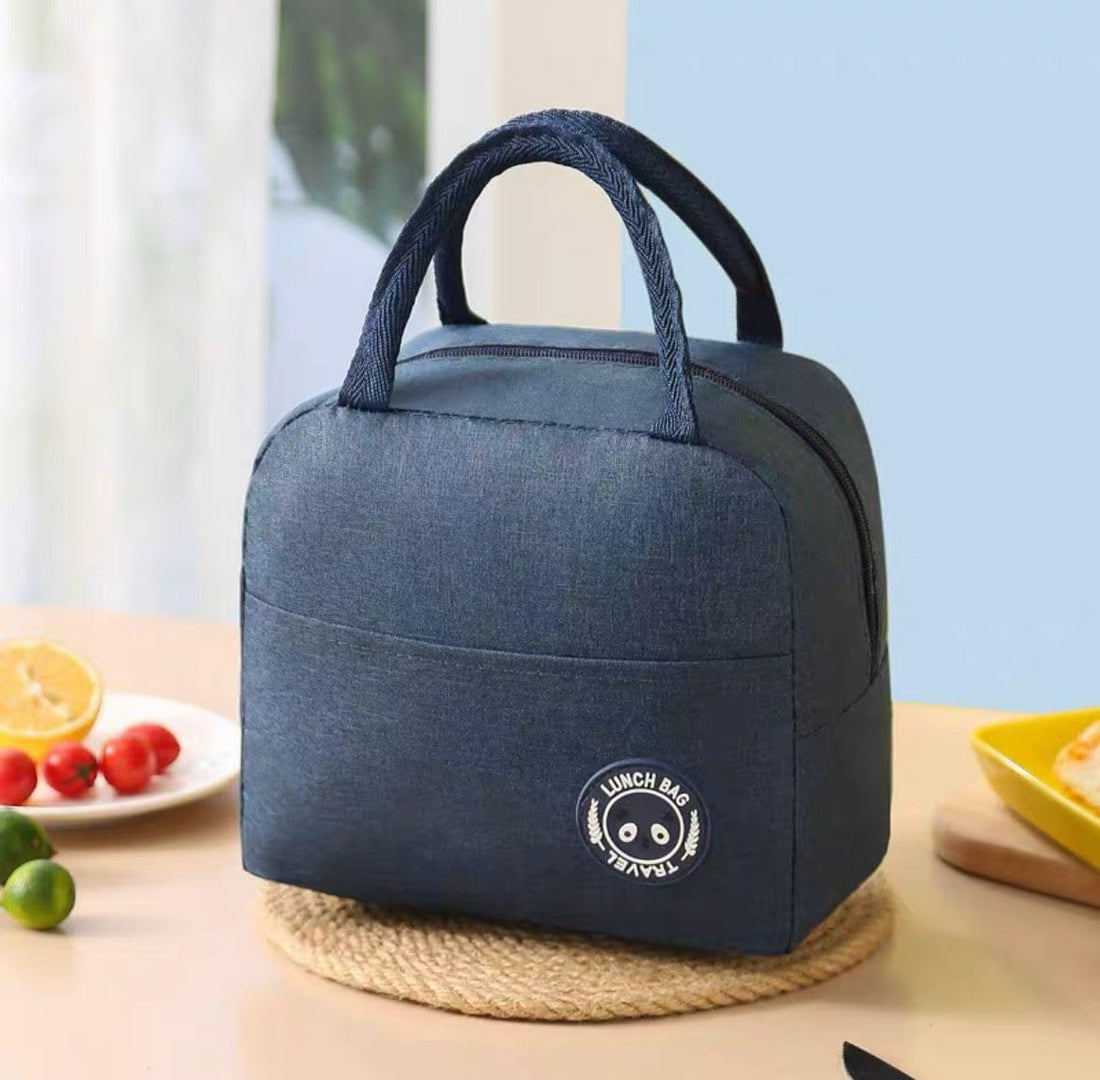 Insulated Lunch Box Handbag with Thick Rice Aluminum Foil Waterproof Lunch Bag for Office Workers Primary School Students (Navy)