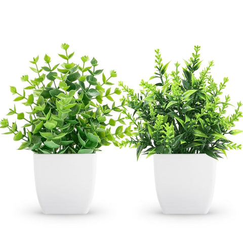 2 Pack Small Fake Plants Artificial Greenery Plants in Pots for Home Bedroom Bathroom Farmhouse Kitchen Decor Indoor