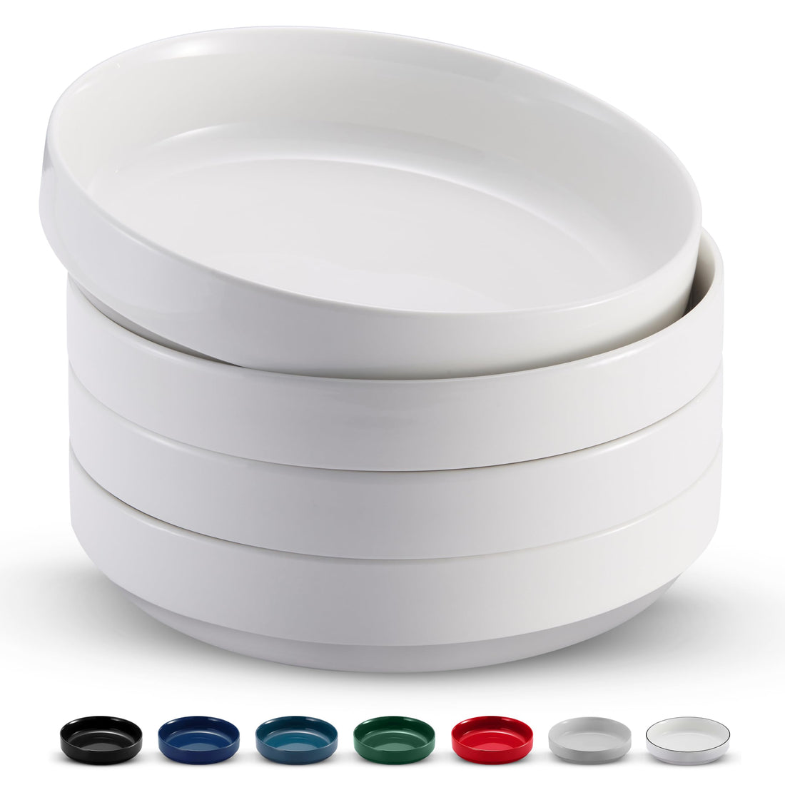 KooK Pasta Bowl, Bowl Plate, Low Bowl, Plate Bowls, Ceramic Large Flat Bowls, Microwave and Dishwasher Safe, Ideal for Soups and Salads, Glossy Porcelain, 1.3L, 4