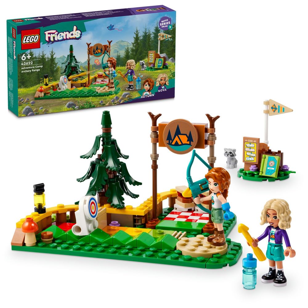 LEGO Friends Adventure Camp Archery Range Set, Building Toy for 6 Plus Year Old Girls, Boys & Kids, with Toy Bow and Arrows, 2 Minidolls, a Raccoon Figure and Accessories, Birthday Gift Idea 42622