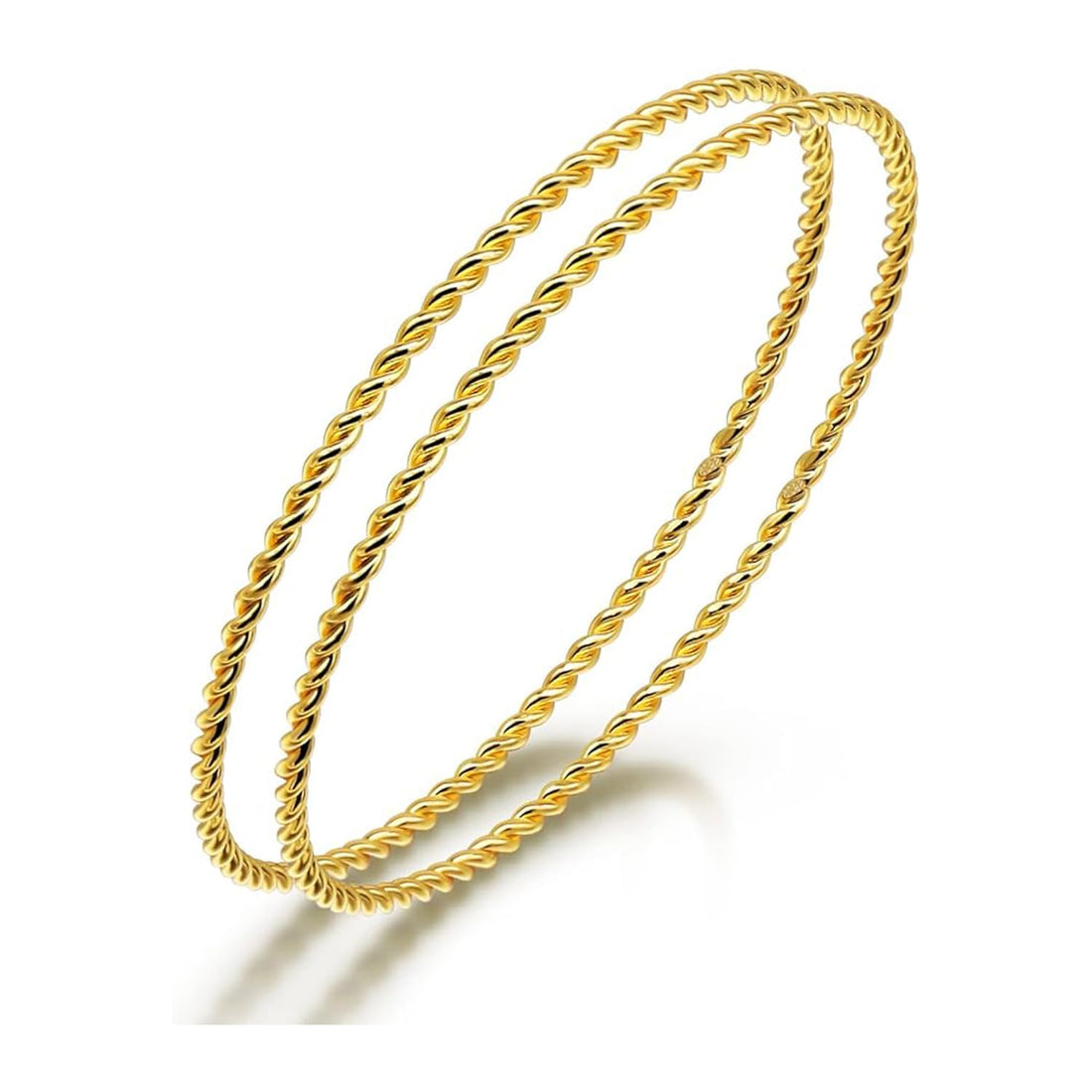 Solid Stainless Steel Bangle Bracelet 0.08'' Twisted/Glossy Bracelet for Women Girls 24K Gold Plated Round Bangle 2 Set Loop Party Jewelry Thanksgiving Gift By Julia Store