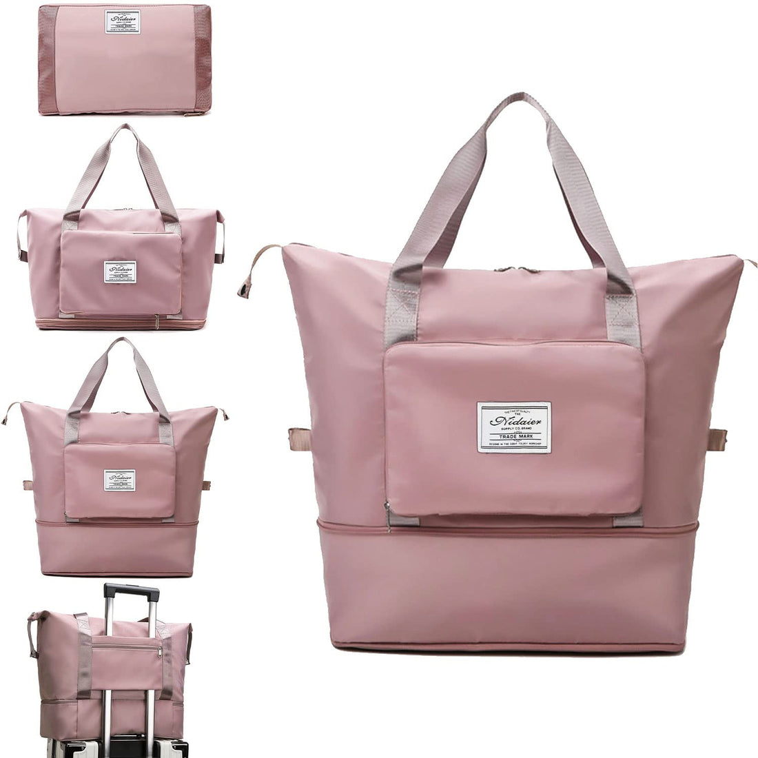 Large Folding Travel Bag, Waterproof Foldable Travel Weekend Bag Gym Tote Bag for Travel, Gym, Cherry Blossom Pink