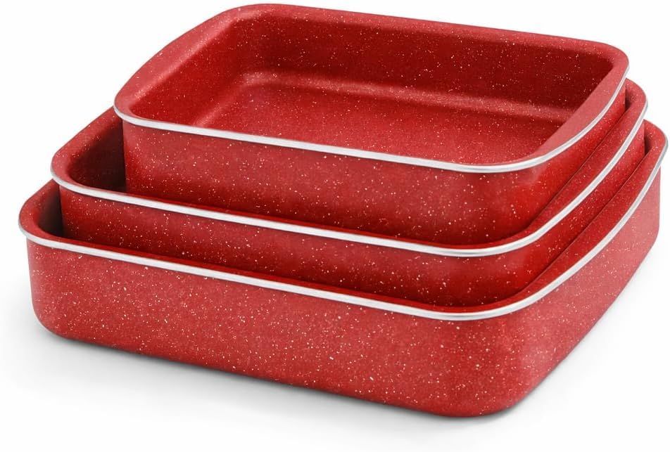 Metal Oven Tray Set 5566 M (Square Oven Tray Set 3 Pieces Red)