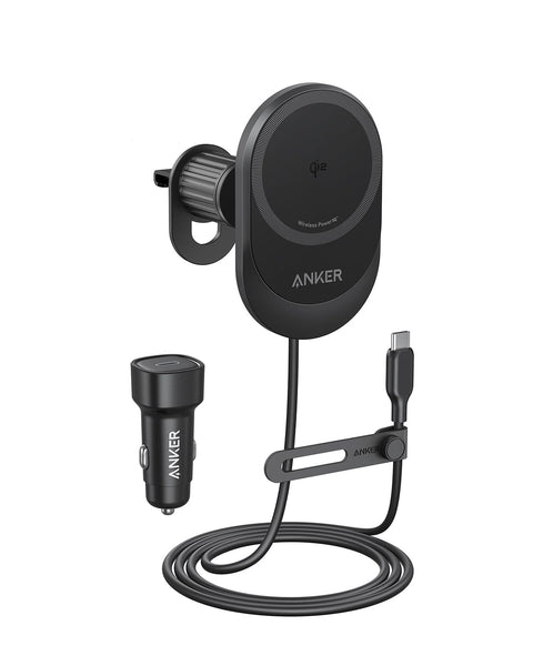 Anker MagGo 15W MagSafe Car Mount, Mobile Phone Holder Car with Charging Function, 360° Adjustable Angle and Strong Magnets, Wireless Car Charger for iPhone 15/14 Series (Includes Cable and Adapter)