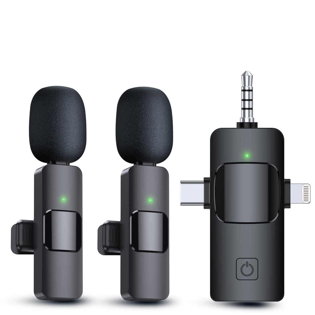 3 in 1 Wireless Lavalier Microphones for iPhone, iPad, Android, Camera, USB-C Microphone, 4-Hour Battery, Mini Microphone with Noise Reduction for Video Recording, Vlog, YouTube, TikTok