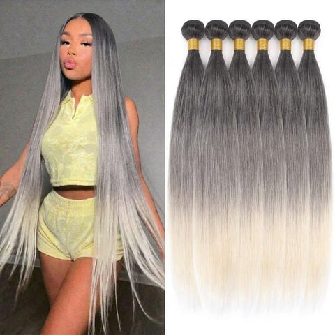 Straight Human Hair Bundles 20 TO 24 INCH Unprocessed Weave Straight Bundles fiberHair Extensions Natural Black -TANGLE FREE -T27/316-6PCS