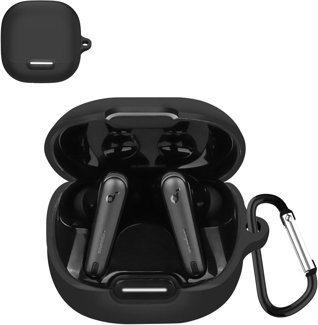 ten.tech Silicone Case Compatible with Anker Soundcore Liberty 4 NC Earbuds, Soft Silicone Protective Case Cover, Shockproof Sleeve with Carabiner (Black)