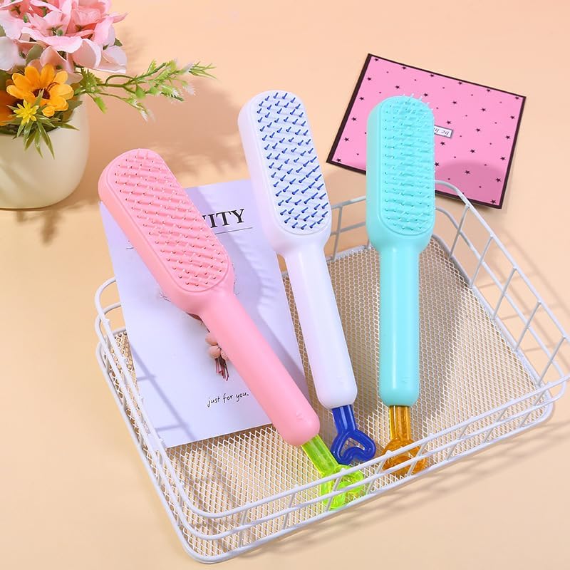 Lisher Self Cleaning Hair Brush For Women - Easy Clean Massage Comb With Retractable Bristles, One-Pull Clean Anti-Static Hair Styling Tool For All Hair Types