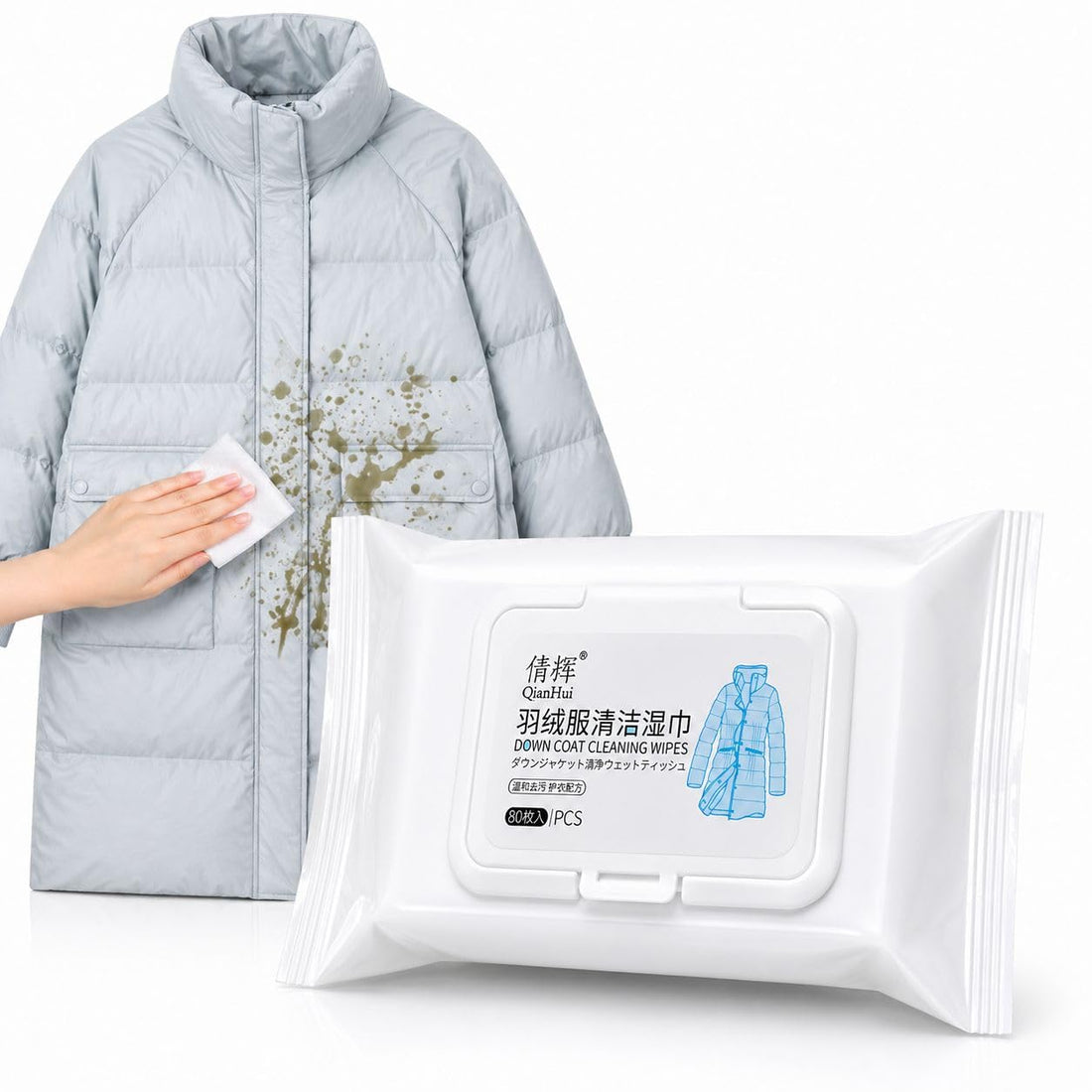 Winter Clothes & Jackets Care Wipes - Feather Protection & Clumping Prevention Technology - Instant Cleaner with Advanced Traceless Formula - Value Pack 80 Count (1 Count)