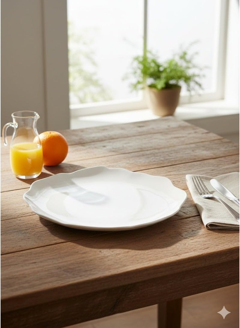 Rosa By Fathy Mahmoud Matt White Reef Porcelain Dinner Plate With Durable Material For Home 28 × 2.8 cm