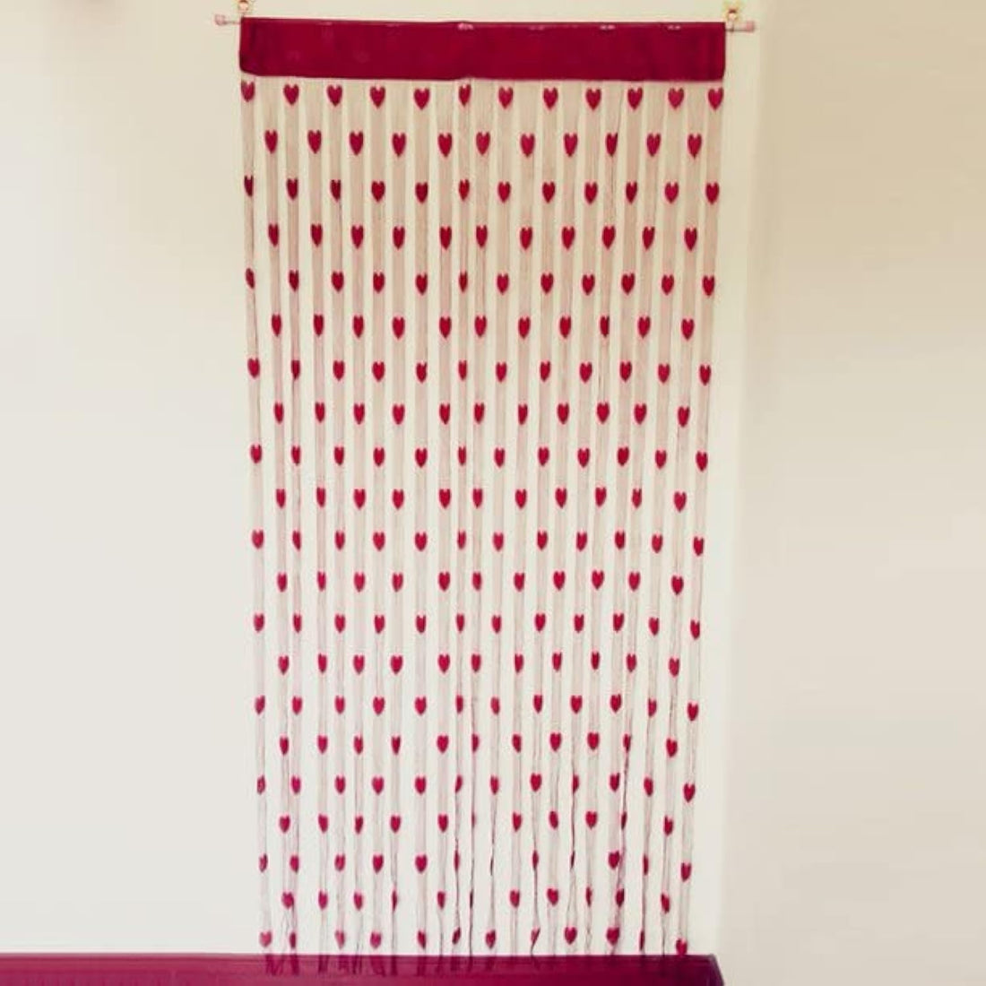 Cute Heart Line Tassel String Door Single Curtain Panel (Wine Red)