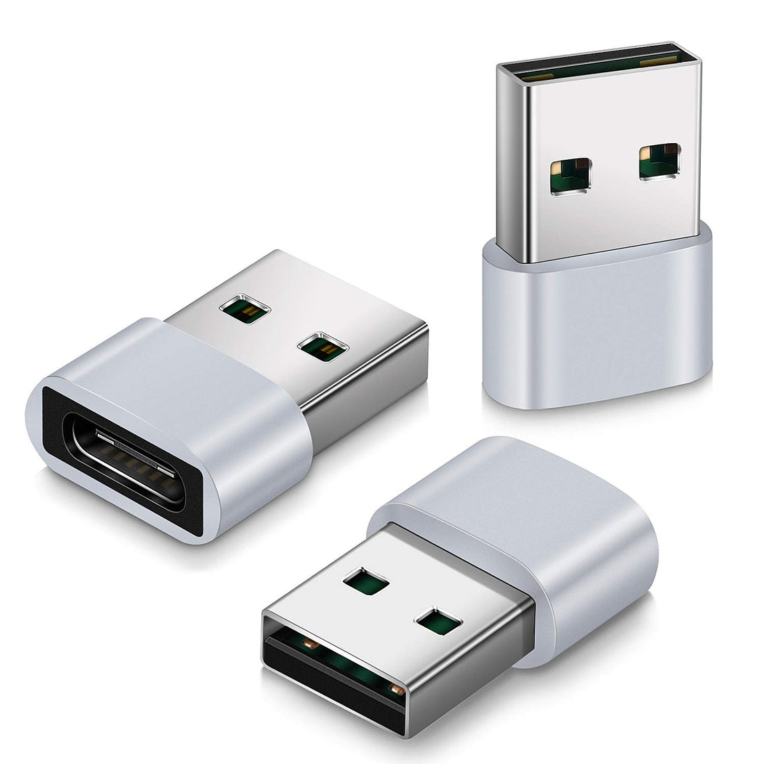 Canjoy USB C Female to USB Male Adapter, 【3 Pack】 USB 2.0 to Type C Charger Adapter, USB A to USB C Converter Compatible with iPhone, Samsung Galaxy, Google, Laptop and More USB A Port Device (Silver)