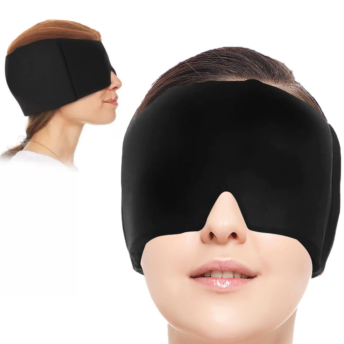 Gel Cooling Hat, Migraine Mask, Stretchy Cooling Pads, Headache Relief Hat, Cold Compression Therapy Cool Pack, Sleep Mask, Ice Cap for Headaches, Swollen Eyes, Sinuses, (Double)