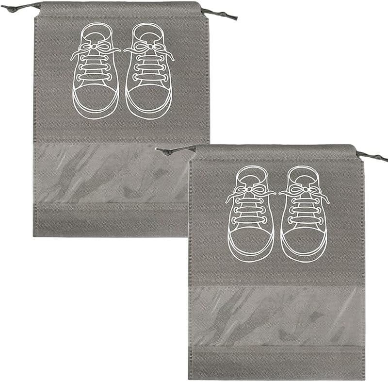 Circle M 2-Piece Large Waterproof Shoe Storage Bags: Dustproof Drawstring with Window – Grey