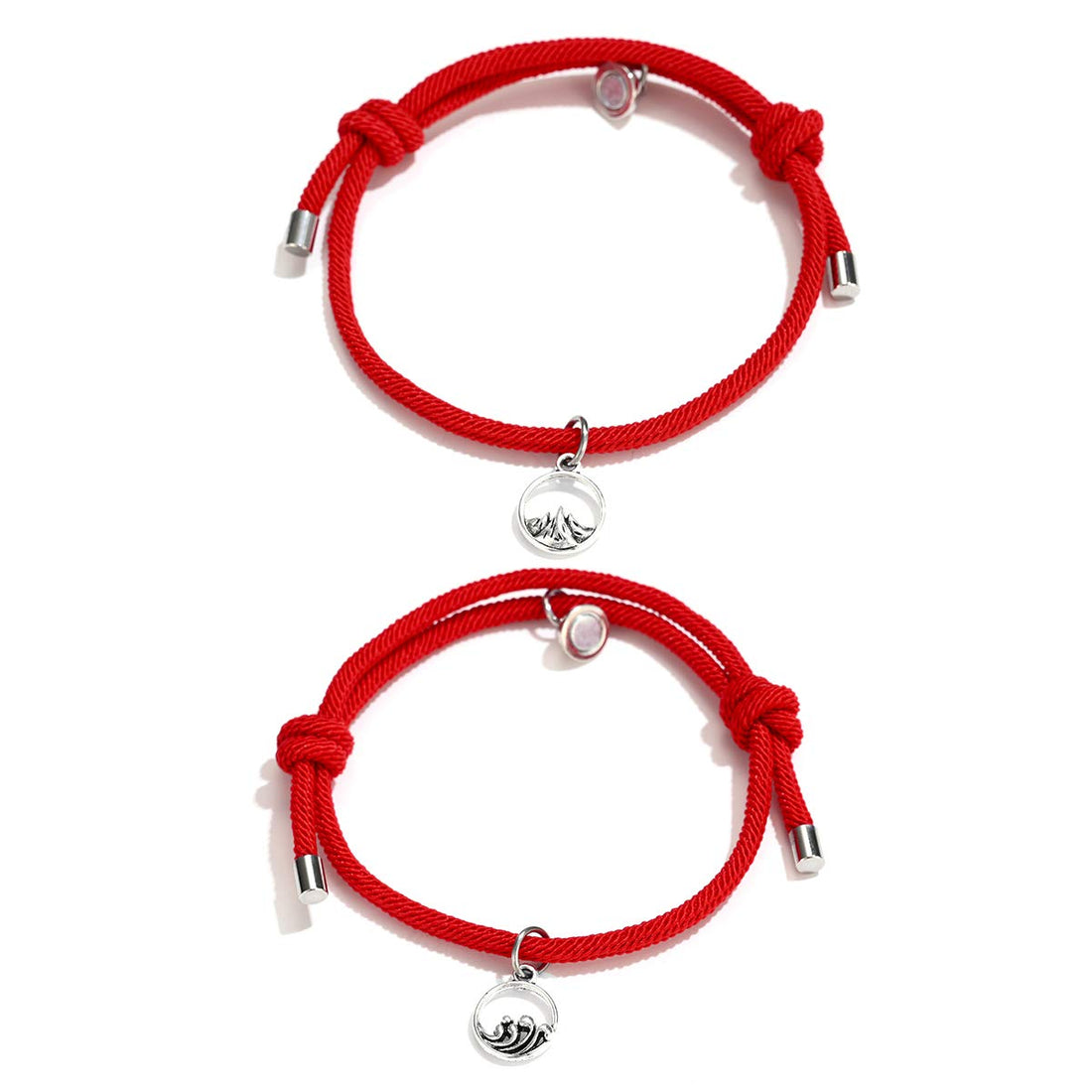 2pcs/Set Rope Braided Couple Bracelets Romantic Vows of Eternal Love Charm Pendants with Magnetic Bells Jewelry Set for Women Men, 1 set, 金属,