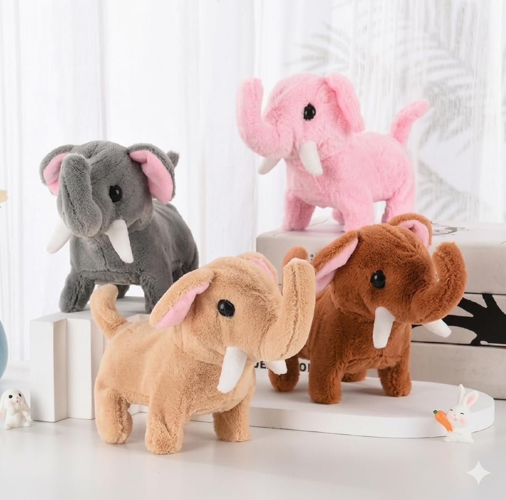 Mnamino Store Moving Fur Animals with Sound - Realistic Simulation Naughty Animal Figures for Boys and Girls (tan elephant)