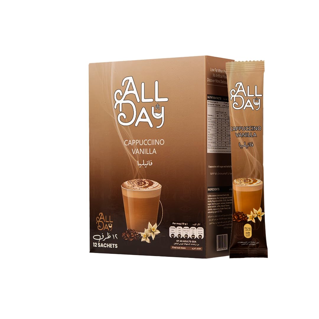 All Day Cappuccino Vanilla Coffee Mix, 12 Sachets x 20g