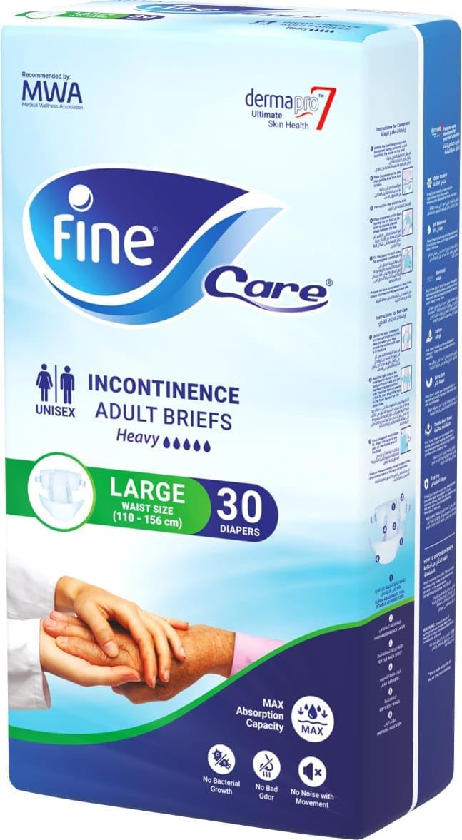 Fine Care Incontinence Adult Diapers breifs, Large Size,Waist 110-156 cm, Count 30 sku 405