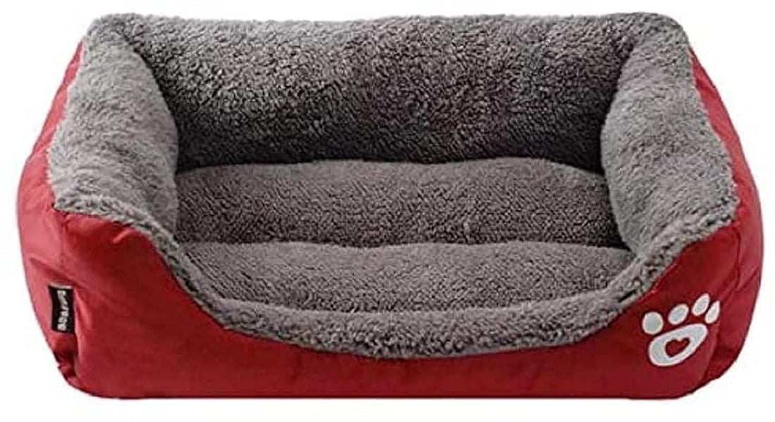 Self Warming Orthopedic Lambs Wool Rectangle Shape Bed for Pet Dog Cat, Red