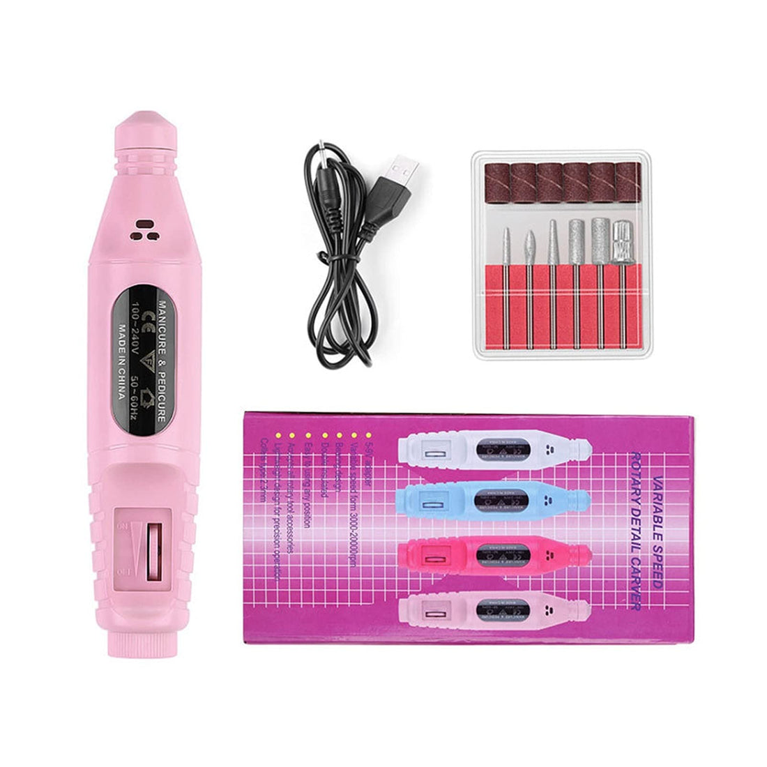 Nail Manicure Kit 1 Set Electric Nail Drill Manicure Pen USB Charging Electric Nail Drill Machine Portable Nail Polishing Nail Art Manicure Tools Nail Files Professional (Color : USB Pink)