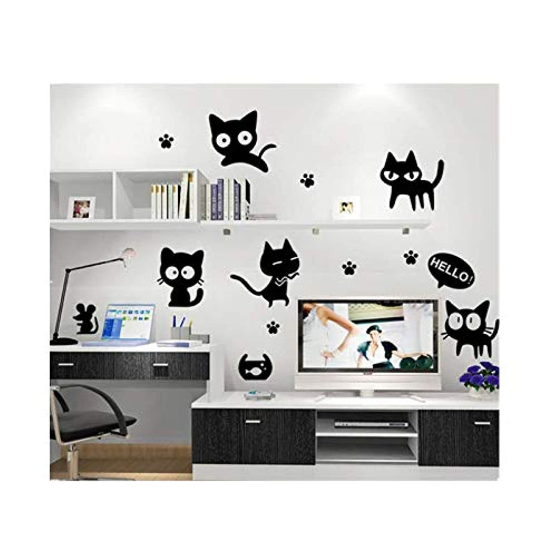 Cute Black Cat Wall Stickers Vinyl Decal Stickers For Kids Rooms Abstract Pussy Decoration Autocollant Mural