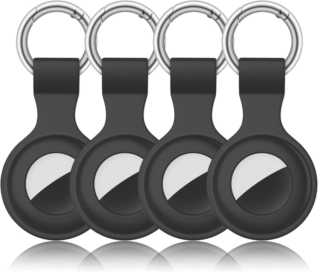 Nopatia Keychain Holder Compatible with Apple AirTag, Silicone Protective Case with Loop for Keychain, Travel Bags, Dog Collars and Cats (Black)