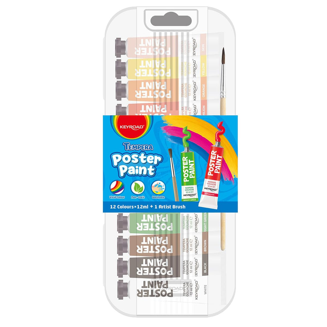 Keyroad Poster Colors 12 Colors + Brush Washable Model KR972960