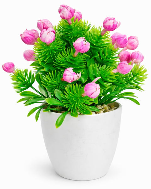 Mini Artificial Plants with White Pot, Modern Home Office Decor, Multiple Colors Artificial Flowers for Table Shelf Kitchen Decoration (Rose 2)