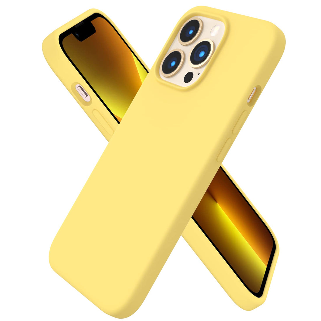 ORNARTO Compatible with iPhone 13 Pro Case 6.1, Slim Liquid Silicone 3 Layers Full Covered Soft Gel Rubber Case Cover 6.1 inch-Lemon Yellow