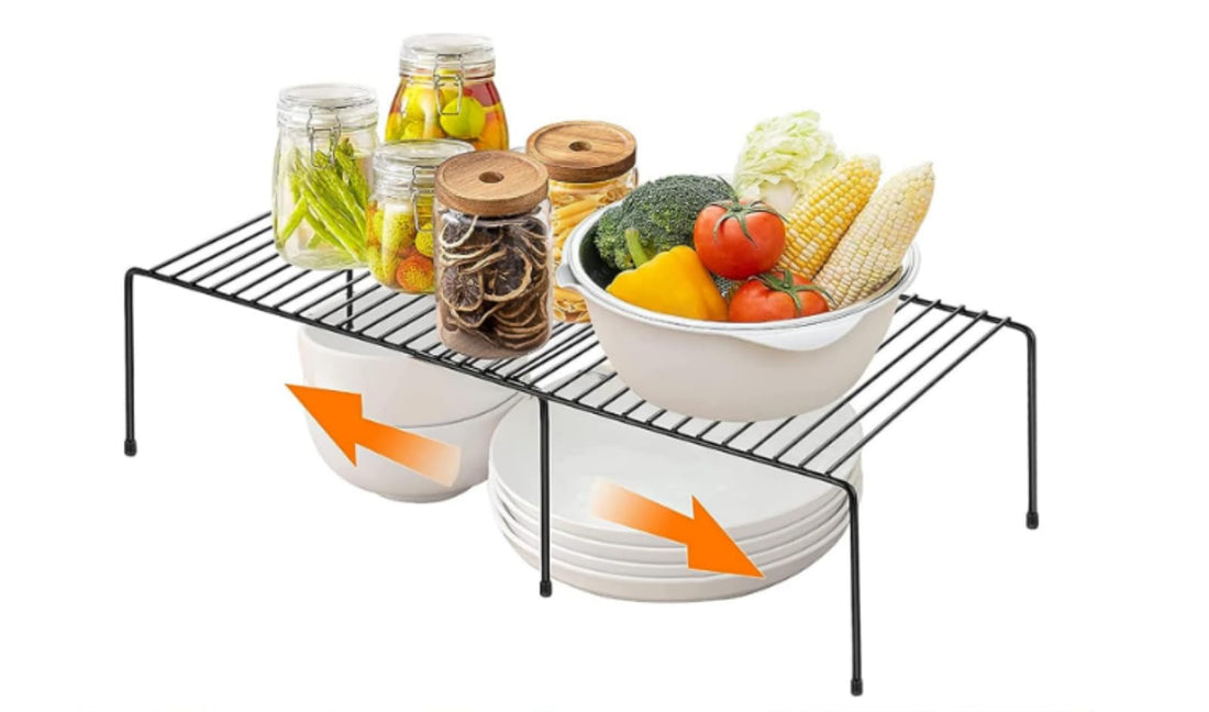 TAME Expandable Kitchen Storage Organizer Spice Rack Cabinet Organization Shelves Heavy-Duty Rustproof Shelf, Adjustable Durable Rack Space Saving Countertop Drawer Cabinet Pantry (black)