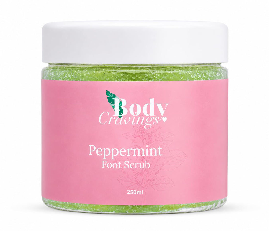 Body Cravings Peppermint Foot Scrub | 250ml | Cooling Exfoliating Foot Polish | Removes Dead Skin & Calluses | Softens Dry Cracked Heels | Refreshing Peppermint Foot Care