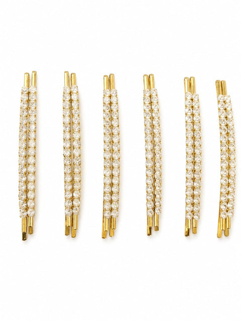 6 Pieces Gold Crystal Hair Pins