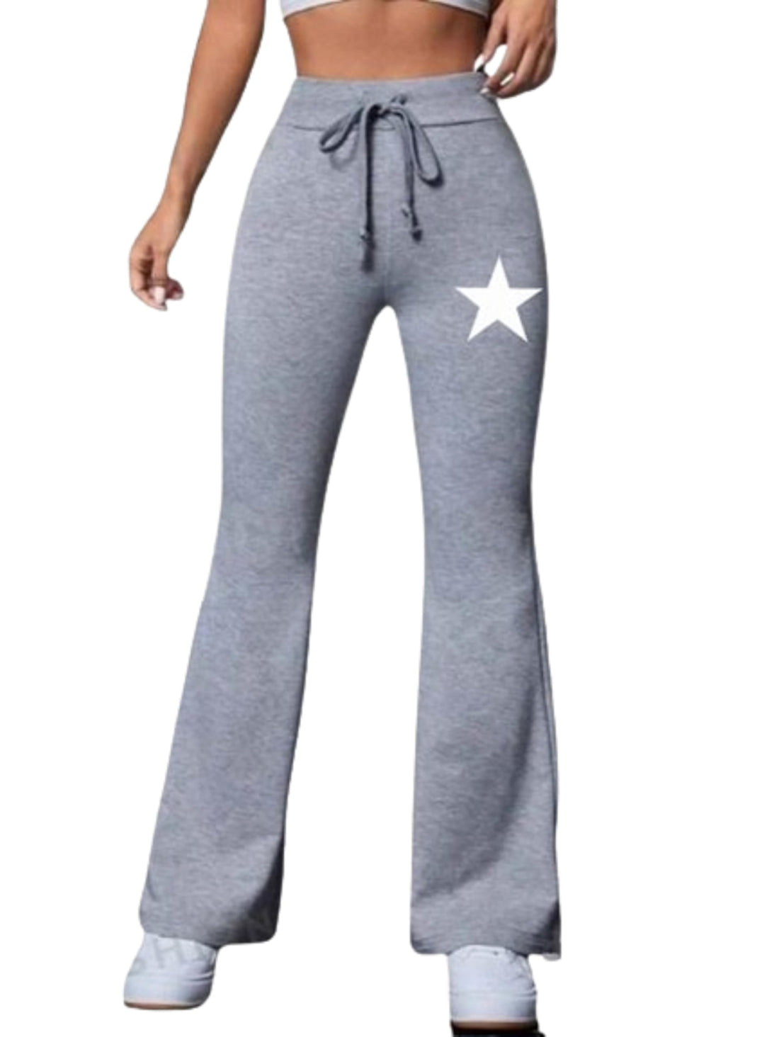 MEZA Women's High-Waisted Wide-Leg Flare Yoga Pants with Star Print