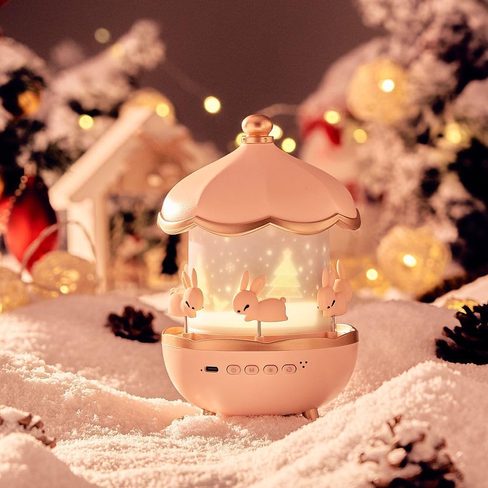 Desidiya Bunny Night Light Cabin Projector Lamp 360° Rotatable LED Night Lamp for Kids Room Decor, Kids Night Lights for Girls Bedroom 6 Film Shade, Star Projector, USB Powered Birthday Gift for Kids
