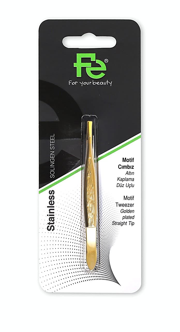 FE Motif Tweezer Golden Plated Straight Tip